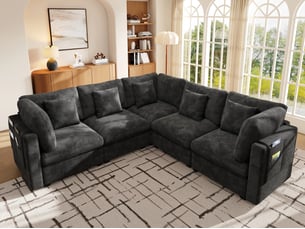 Canapé d'angle droit fixe <strong>BGSRYAO</strong> <strong></strong> 5 places Tissu gris