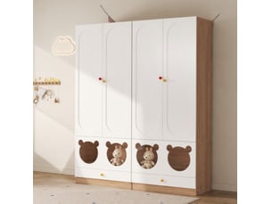 Armoire enfant avec 2 portes, penderie, étagères et tiroirs, finition laquée, pour chambre, 80 × 50 × 200 cm