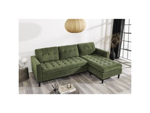 Canapé d'angle city vert foncé capitonné réversible – canapé contemporain en velours côtelé