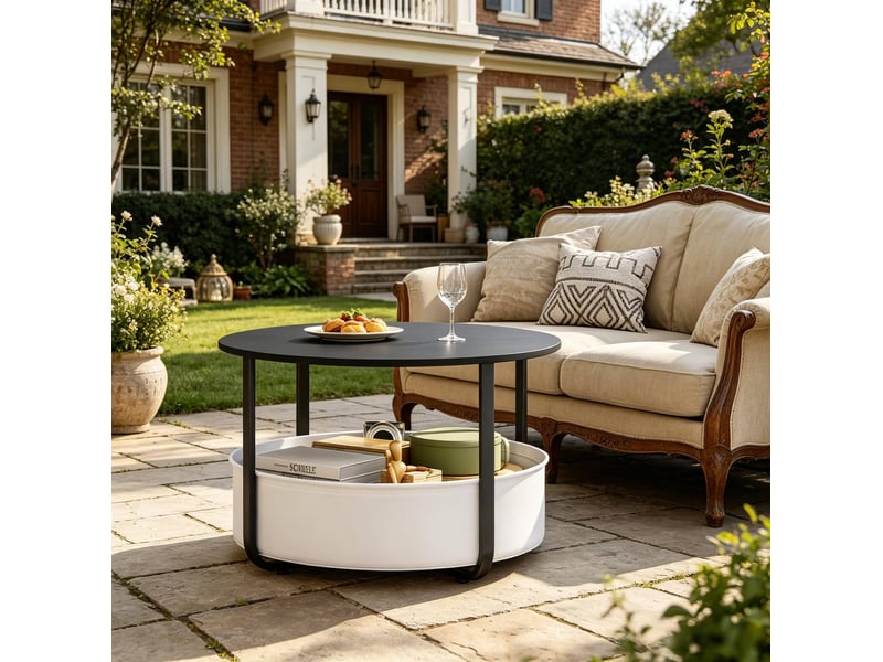  Table basse 80x80x50 cm, espace de rangement, panier de rangement, rangement salon, table basse salon, en métal, noir  - Conforama D