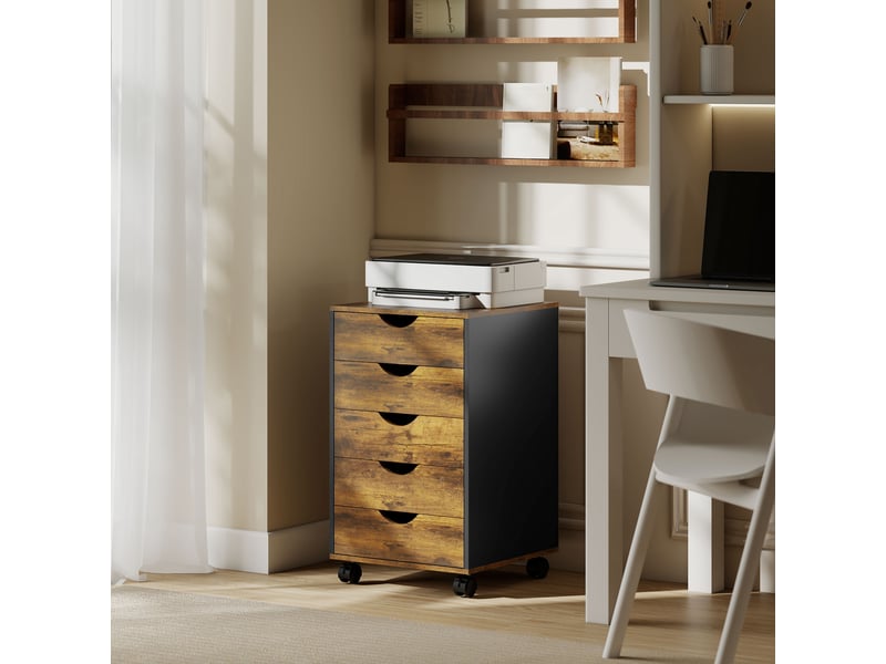  Caisson bureau mobile, meuble rangement sur roulettes avec 5 tiroirs, bois, 40 x 40 x 67 cm, marron  - Conforama C