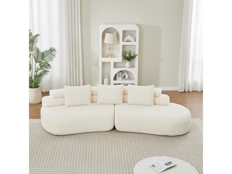  Canapé modulaire 3 places en chenille beige, canapé deux pièces arrondi sans accoudoirs, configuration droite ou croissant  - Conforama W