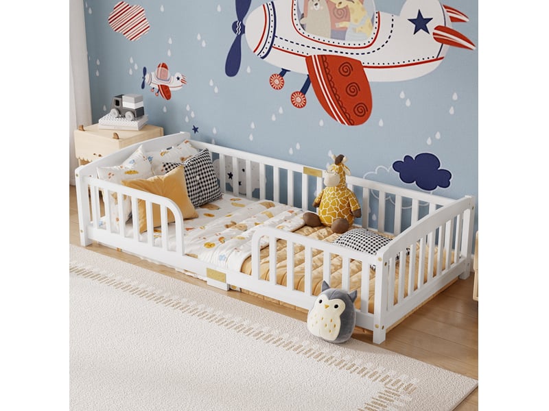  Lit enfant 90x200 cm avec barrières de sécurité en pin blanc  - Conforama B
