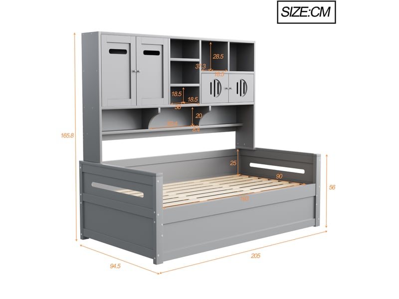  Lit avec coffre, 90x200 cm, système hydraulique, rangement sous le couchage, mobilier de chambre, bois, coloris gris  - Conforama C