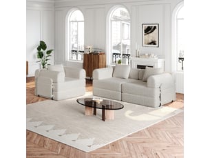 Canapé convertible 3 places - 274x91x70cm - chauffeuse lit chenille, poches rangement, cadre acier - beige