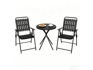 Salon de jardin pliant 3 pièces ø50x70 cm – noir – table en verre, 2 fauteuils pliants avec accoudoirs