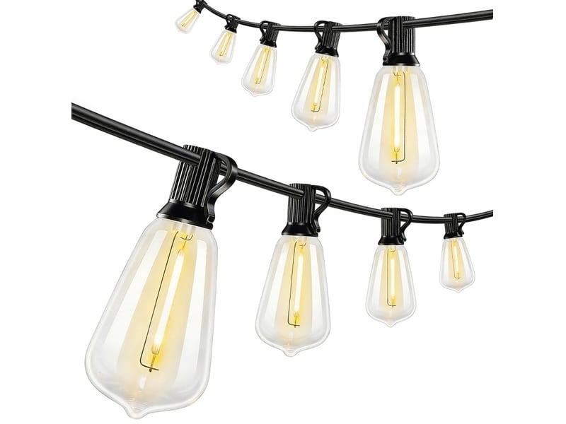 Guirlande lumineuse led 18 m – noir – 50 ampoules st38, lumière chaude 2200 k, connectable et ip44 - Conforama D