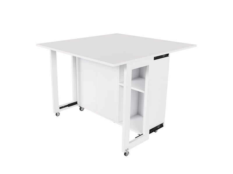  Desserte de cuisine pliante 100x105x75 cm blanche en panneaux de particules, table et rangement mobile  - Conforama D