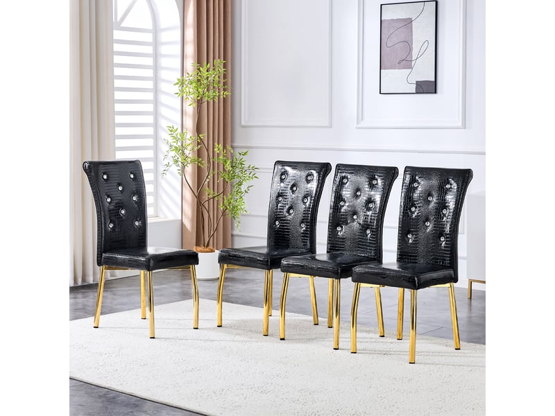 Lot de 4 chaises de salle à manger,61,5x42x101 cm,pvc et métal,noir et doré - Conforama B