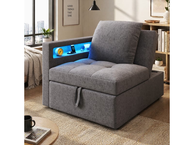  Canapé-lit modenvie 3 en 1 gris foncé 177 x 68 x 65 cm dossier réglable led usb type-c  - Conforama D