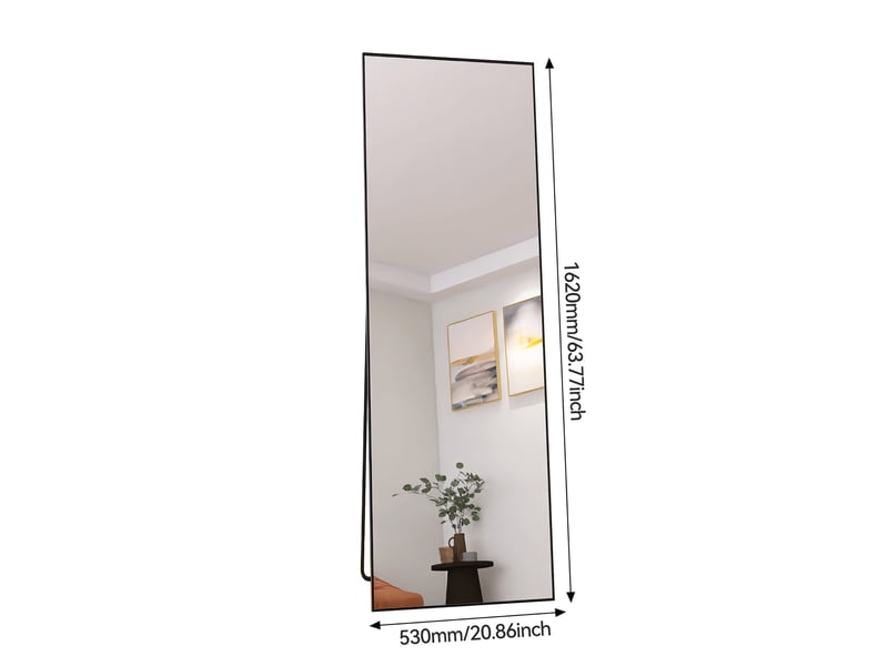 Miroir sur pied - 162 x 53 cm - noir - miroir plein pied rectangulaire en verre trempé, cadre en alliage d'aluminium, design moderne - Conforama B