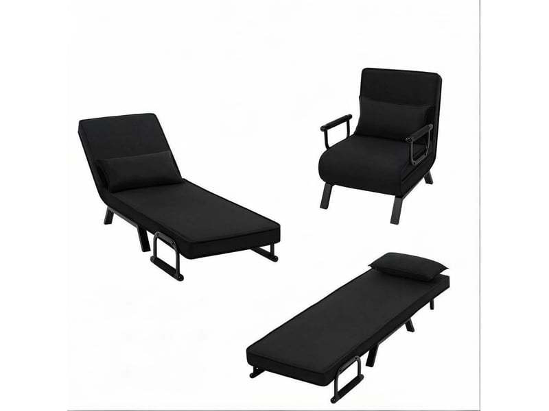  Fauteuil convertible 3 en 1 avec dossier réglable à 5 positions et coussin amovible en tissu noir  - Conforama A