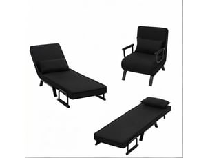 Fauteuil convertible 3 en 1 avec dossier réglable à 5 positions et coussin amovible en tissu noir