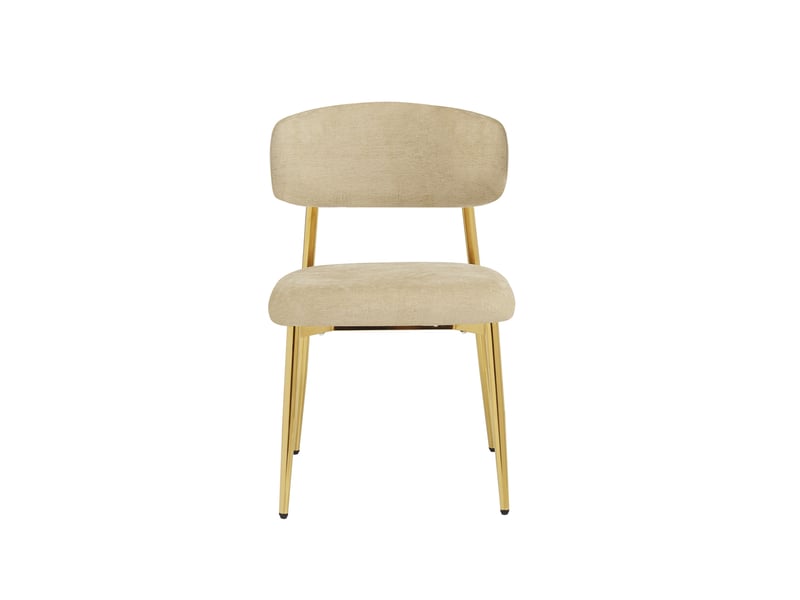  Lot de 4 chaises de salle à manger, dossier courbé, métal et bois, couleur marron et doré  - Conforama D