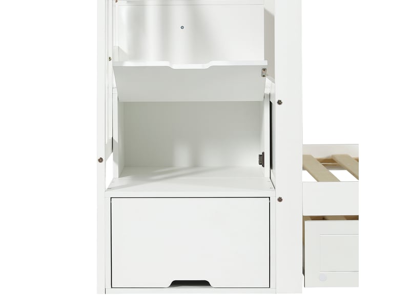 Lit superposé avec lit gigogne, lit enfant 90 x 200 cm avec sommier à lattes - blanc + rose - sans matelas - Conforama R