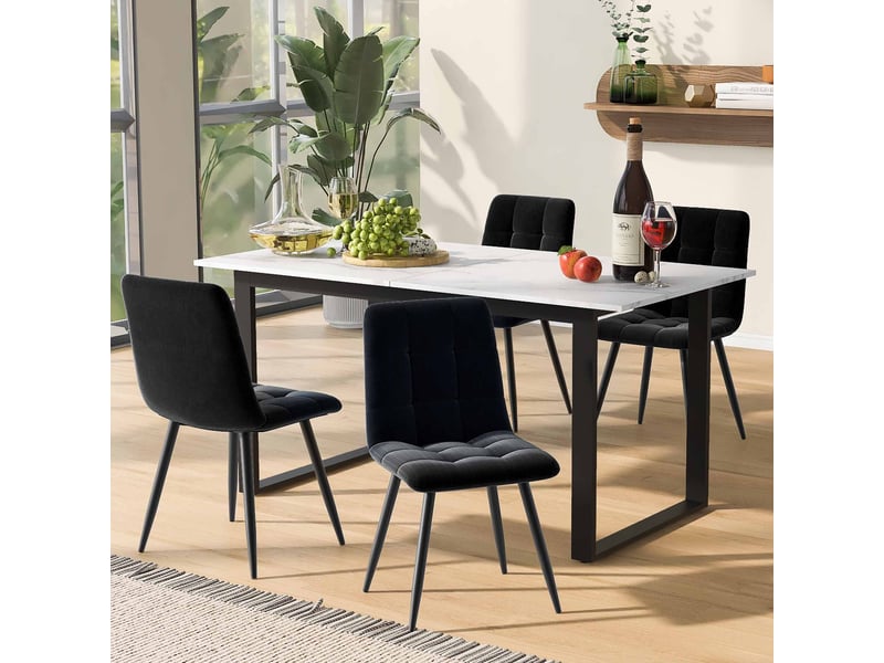 Table de salle à manger extensible en mdf effet marbre avec piètement métal 140180×80×75 cm blanche - Conforama B