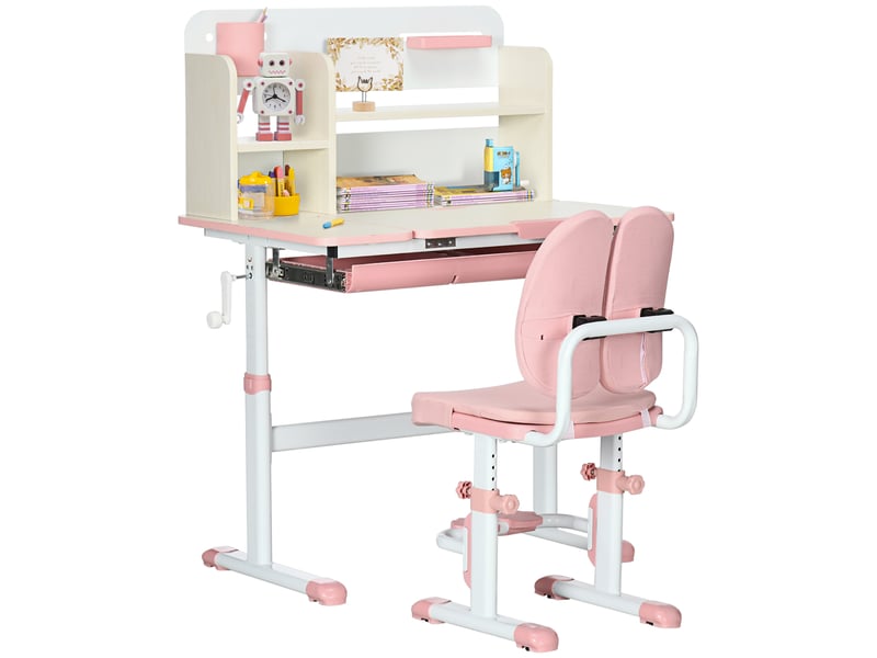  Ensemble bureau et chaise pour enfants hauteur réglable et plateau inclinable 0-60° table 80 x 52 x 88-109 cm rose  - Conforama A