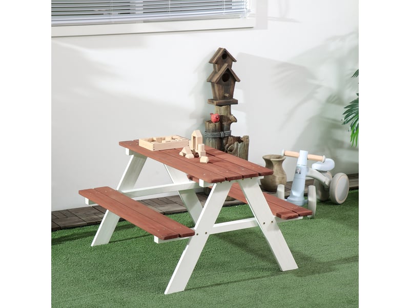 Ensemble table de pique-nique et 2 bancs en bois pour enfants de 3 à 8 ans, pour jardin ou terrasse, 89 x 79 x 50 cm, marron - Conforama B