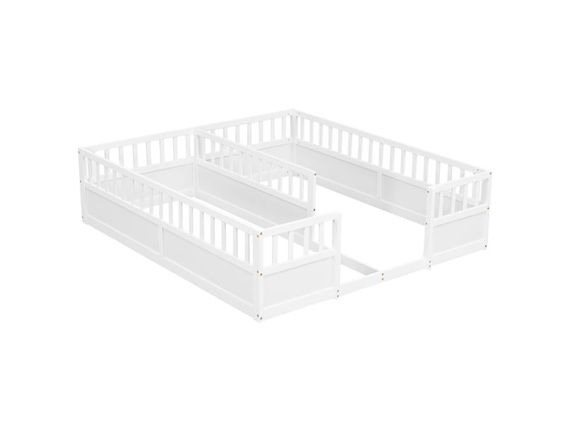  Lit double enfant 2x90x200 cm, lit au sol avec barrières hautes, blanc, sans matelas  - Conforama R