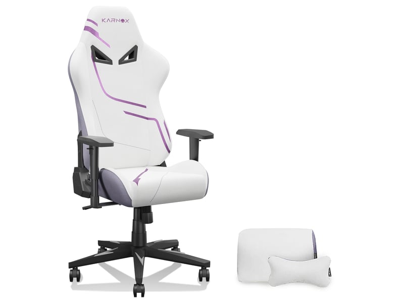  Chaise de bureau inclinable avec appui-tête, soutien lombaire et accoudoirs réglables en tissu blanc et violet  - Conforama A