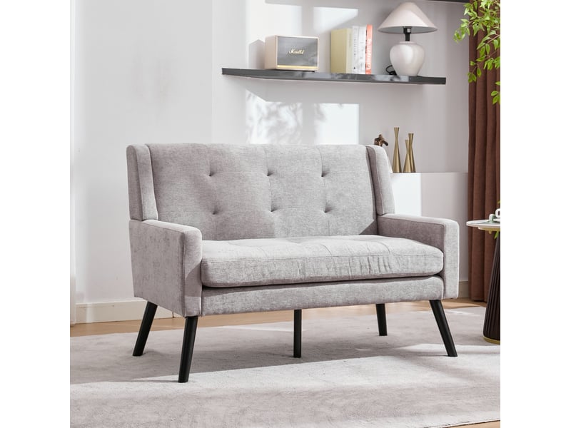 Banc 2 places 120x75x88 cm – gris clair – revêtement en lin et pieds en bois antidérapants  - Conforama B