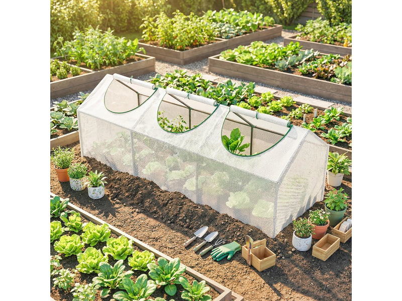  Serre de jardin mini serre 3 fenêtres enroulables couverture en pe haute densité 140 gm² 180 x 60 x 60 cm blanc  - Conforama C