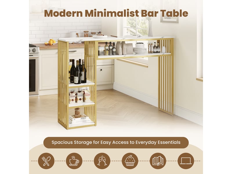 Table de bar blanc+doré - 140 cm mdf  - Conforama E