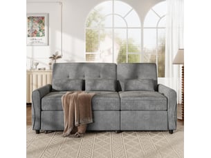 Canapé convertible 3 places 176x148x83 cm gris en chenille, dossier réglable et surface extensible