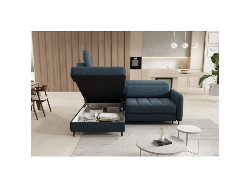  Canapé d'angle gauche convertible barnea 208 cm bleu foncé avec rangement  - Conforama C
