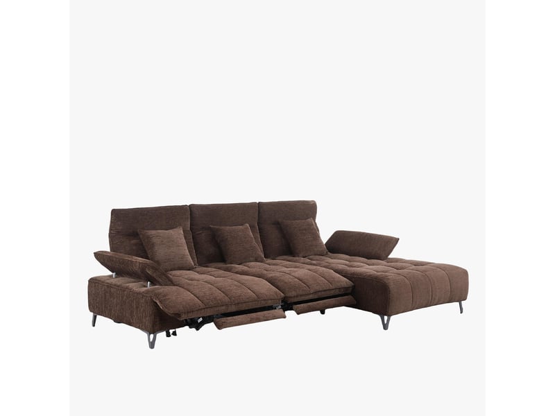  Canapé d'angle relax électrique en tissu matelassé marron - angle  - Conforama C