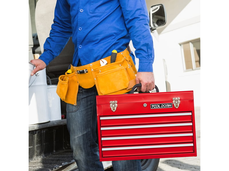  Boîte à outils métal 20,3 4 tiroirs verrouillable coffre rangement atelier garage rouge  - Conforama E