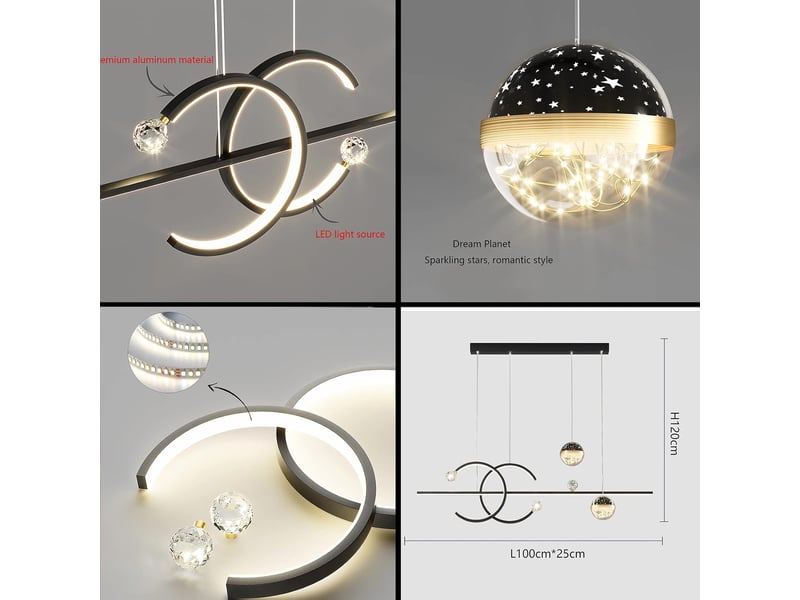  Lampe de table à manger led suspendue dimmable éclairage pour salon,  bureau noir l100cm  - Conforama B