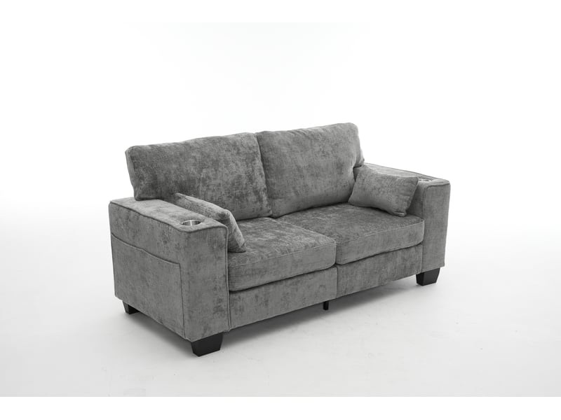  Canapé 2 places tcqpz 182 x 72 x 96 cm en chenille gris foncé avec porte-gobelets et poches latérales  - Conforama A