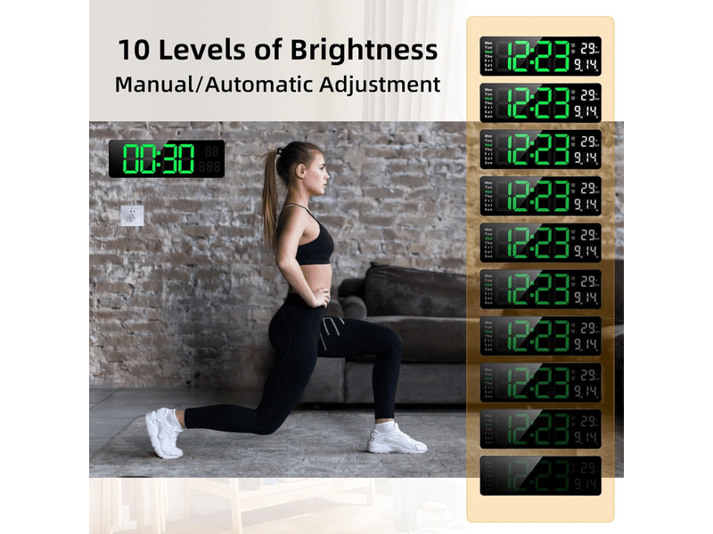  (13 pouces, vert) horloge murale numérique à led avec télécommande, compte à rebours, luminosité réglable, adaptée pour le salon, la  - Conforama E