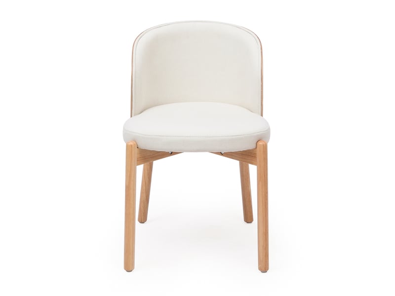  Ensemble table à manger ronde 120 x 120 cm + 4 chaises en bois massif de frêne et tissu lin, finition chêne naturel, pour salle à mange  - Conforama E