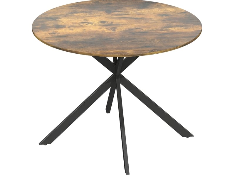 Table à manger ronde, 100 cm, 4 personnes style industriel en x, plateau bois, piètement acier, coloris marron rustique - Conforama A