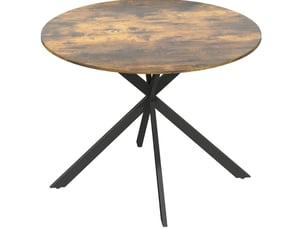 Table à manger ronde, 100 cm, 4 personnes style industriel en x, plateau bois, piètement acier, coloris marron rustique
