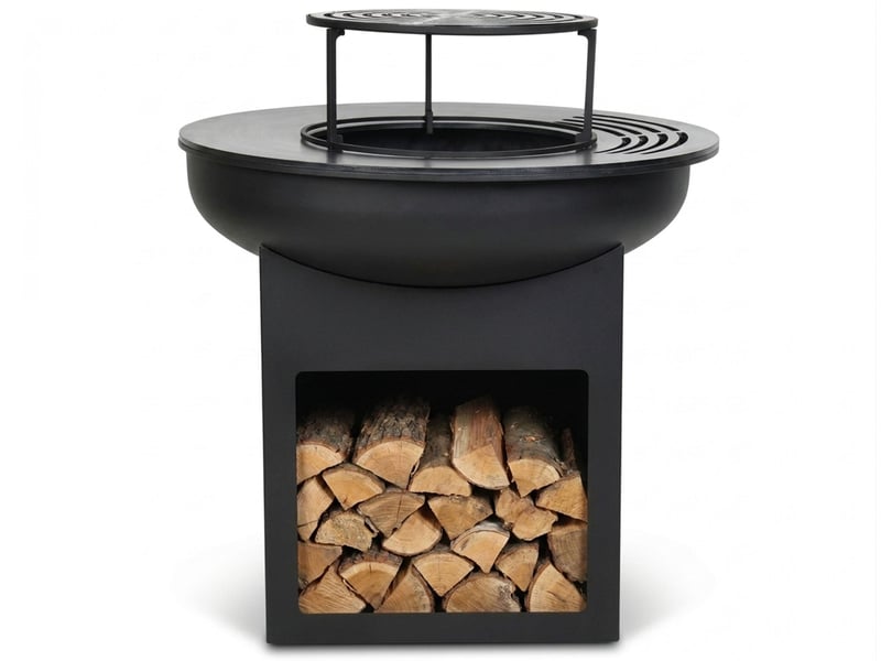  Barbecue rond avec plaque d'acier ronde et grill en acier coloris noir EFP58RB - Conforama B