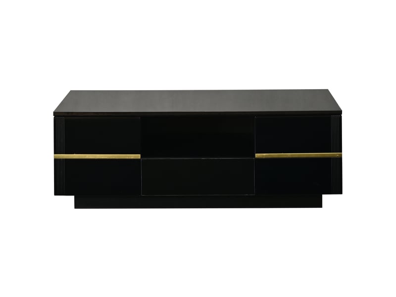  Table basse moderne 100x50x35,5 cm – noir et doré – led, 2 portes, tiroir et rangement ouvert  - Conforama D