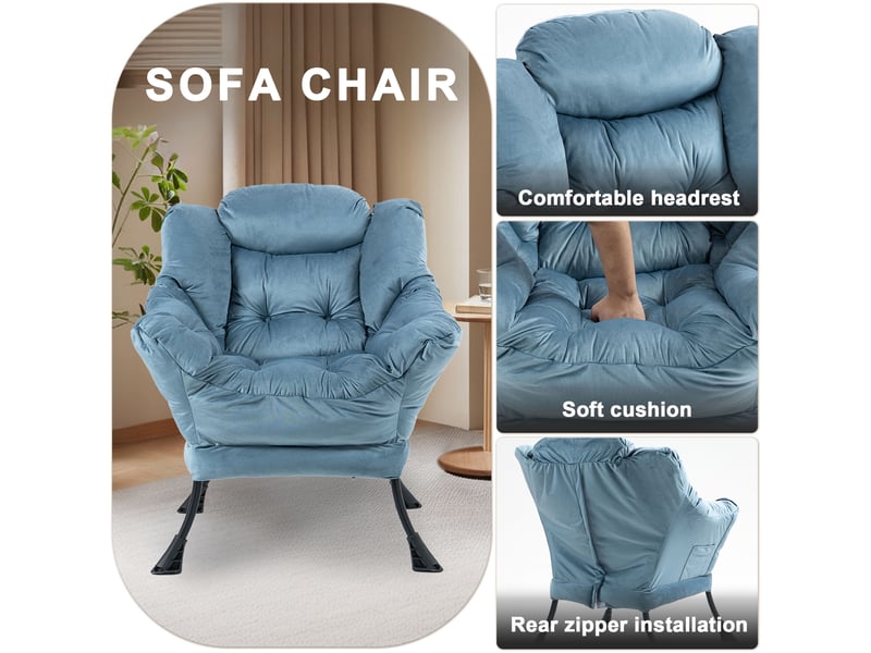  Siège rembourré avec structure en métal et poche latérale bleu clair W5315P456608 - Conforama D