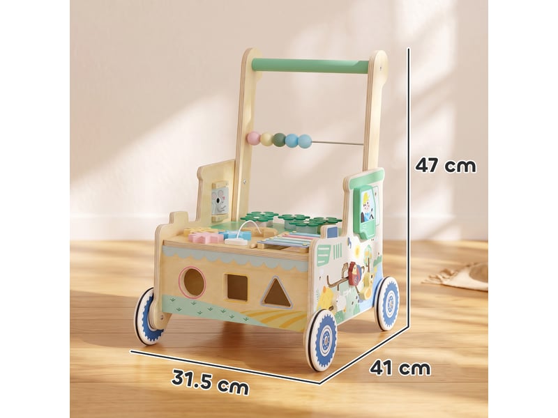  Chariot de marche en bois trotteur bébé multi-activités  - Conforama C