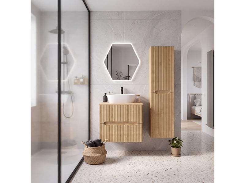  Ensemble meuble sous vasque et colonne novo l.80 cm effet chêne hikora  - Conforama B