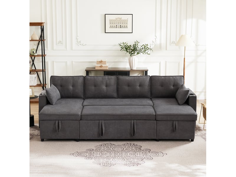  Canapé-lit modenvie 4 places convertible en u 270 x 130 cm gris avec rangement  - Conforama D