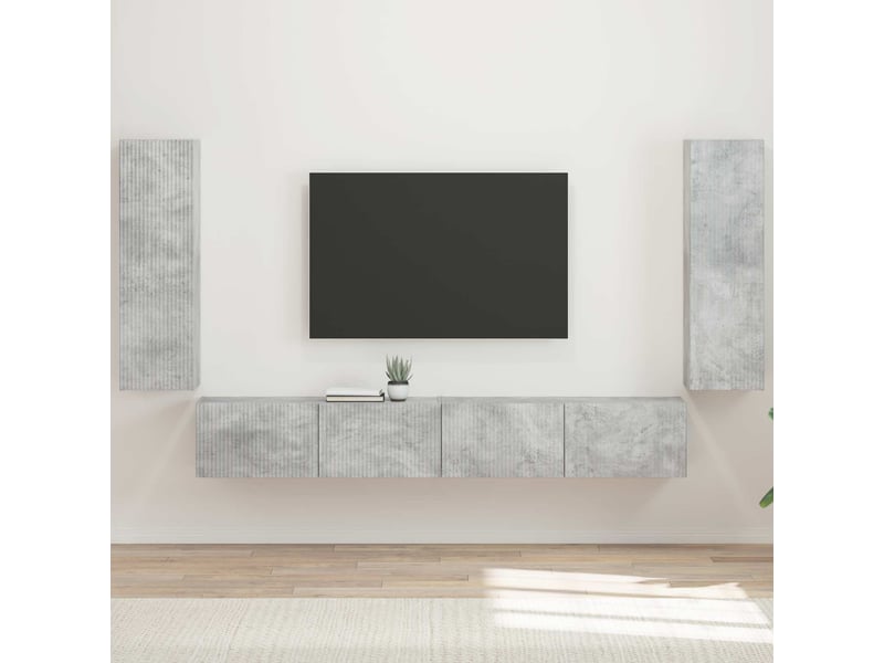  Ensemble de meuble tv - banc tv - meuble de rangement mural 4 pcs gris béton bois d'ingénierie  - Conforama B