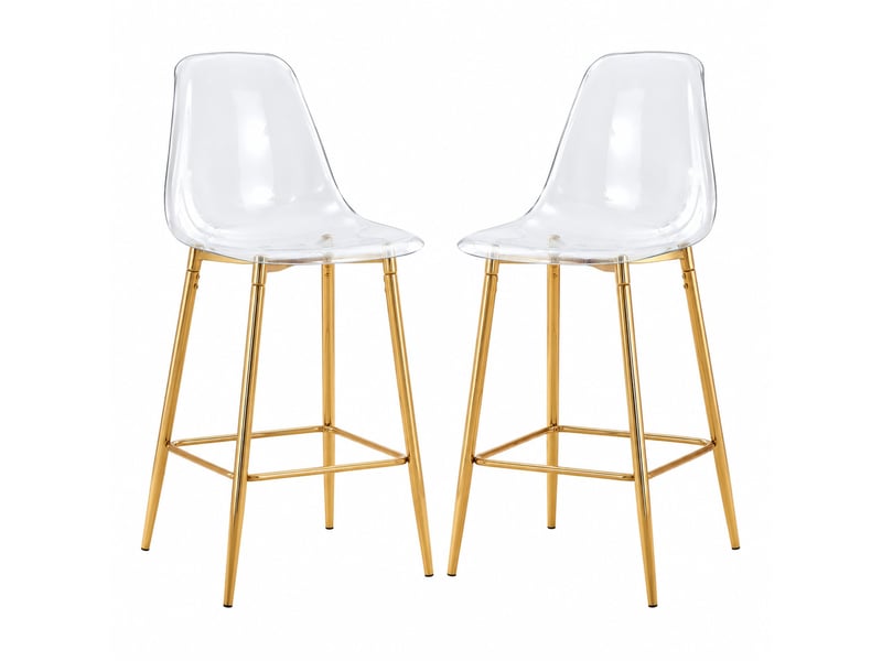  Lot de 2 tabourets de bar,avec piètement métal doré,plastique,transparent  - Conforama A