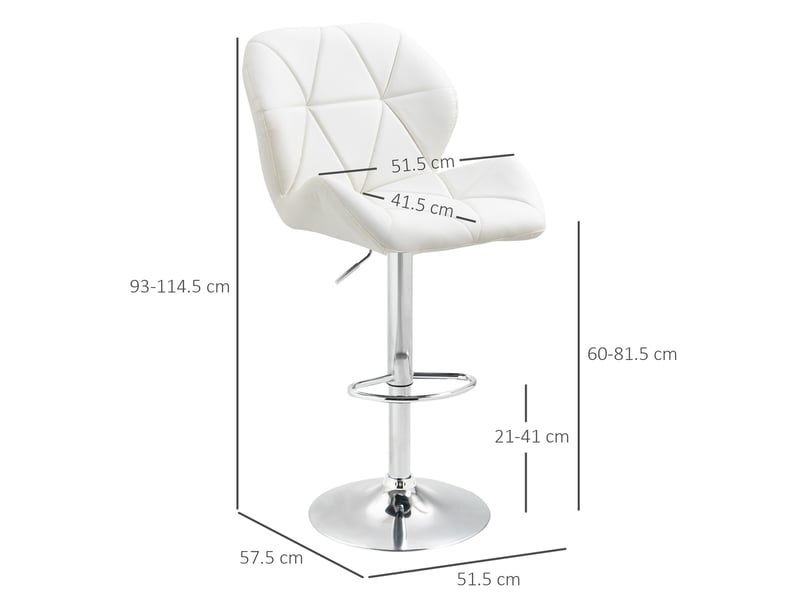  Lot 2 tabourets bar réglables, métalsimilicuir, cuisine, dossier, repose-pieds, 51,5x57,5x93-114,5 cm, blanc.  - Conforama E
