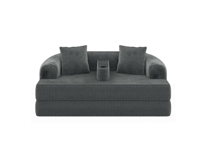  Canapé de sol convertible 2 places modenvie en velours côtelé gris foncé 184 x 176 x 47 cm avec accoudoir amovible et porte-gobelet  - Conforama A