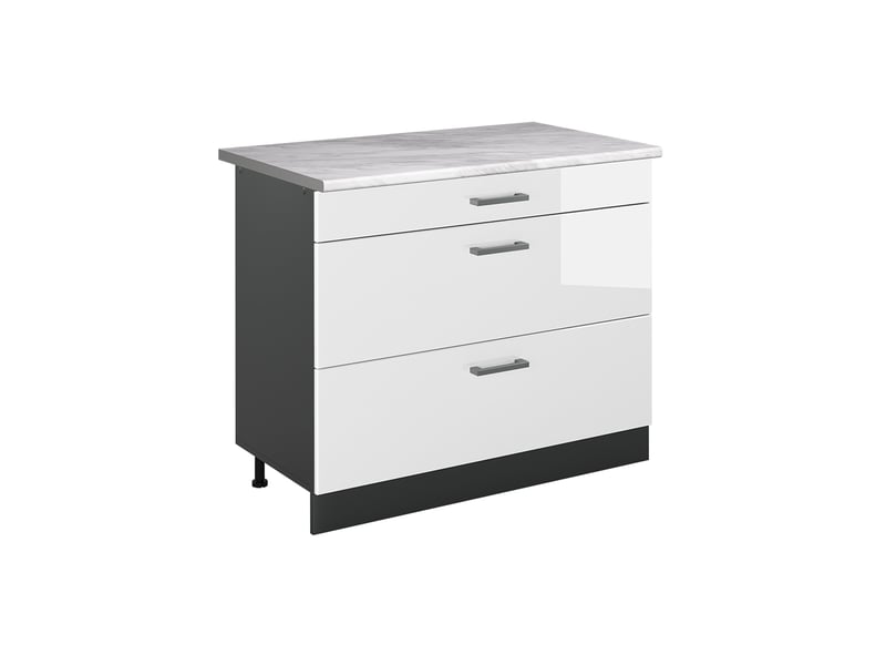  Vicco meuble cuisine, blanc haute brillanceanthracite, 100cm plan de travail marbre  - Conforama A