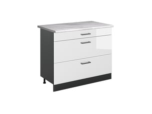 Vicco meuble cuisine, blanc haute brillanceanthracite, 100cm plan de travail marbre