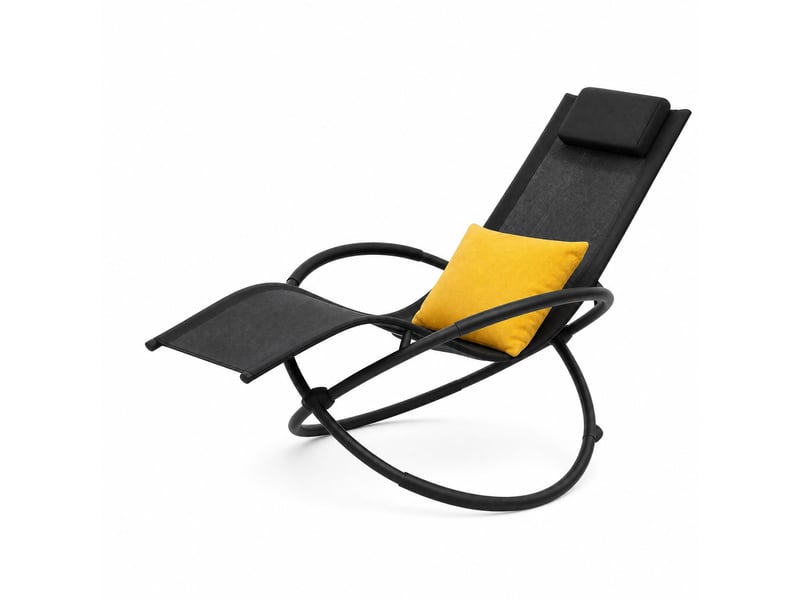  Chaise longue à bascule noire en textilène, structure métal, coussins amovibles et accoudoirs rembourrés  - Conforama A